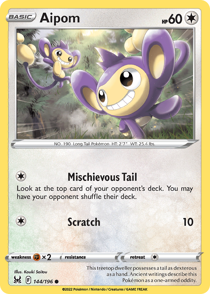 Aipom swsh11-144 Common from Lost Origin Set