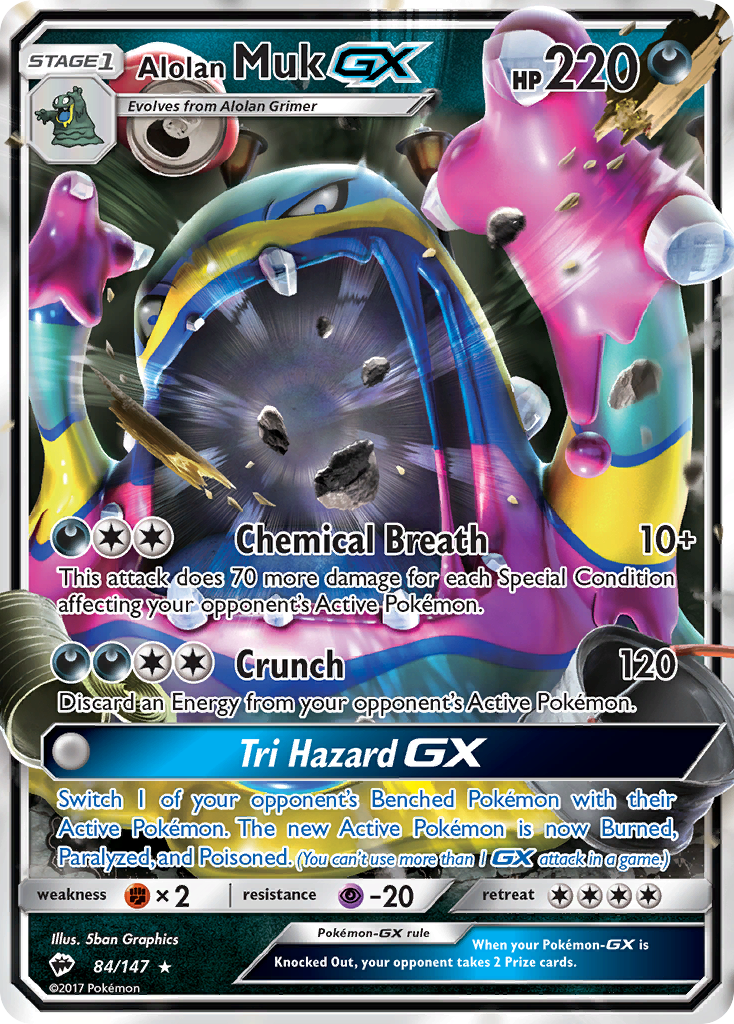 Alolan Muk-GX sm3-84 Rare Holo GX from Burning Shadows Set