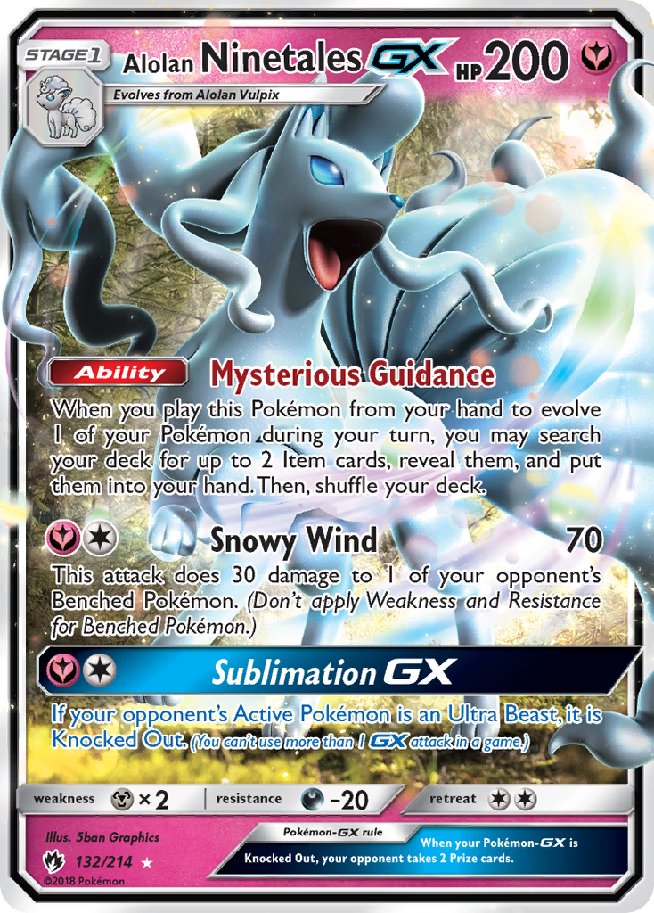 Alolan Ninetales-GX sm8-132 Rare Holo GX from Lost Thunder Set