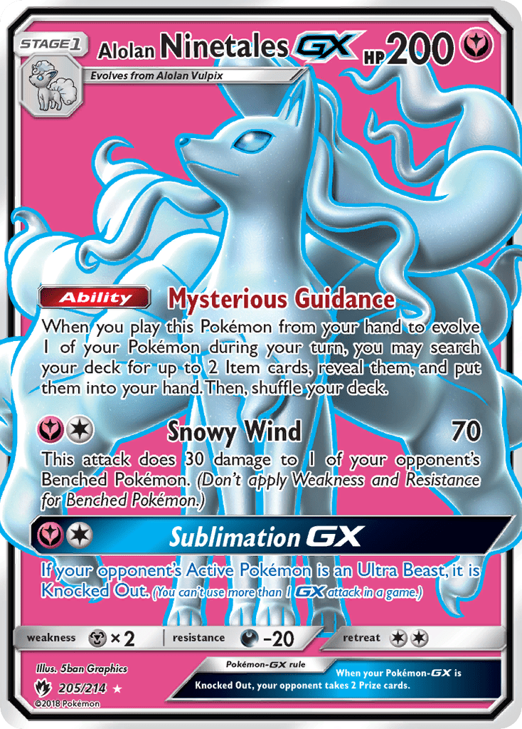Alolan Ninetales-GX sm8-205 Rare Ultra from Lost Thunder Set