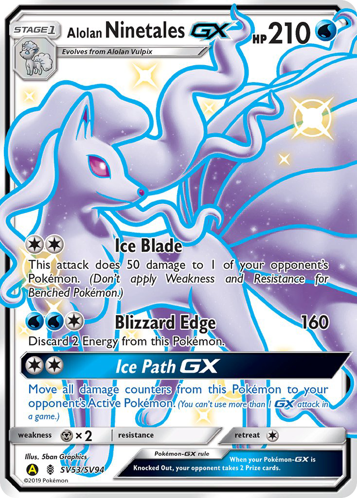 Alolan Ninetales-GX sma-SV53 Rare Shiny GX from Hidden Fates Shiny Vault Set