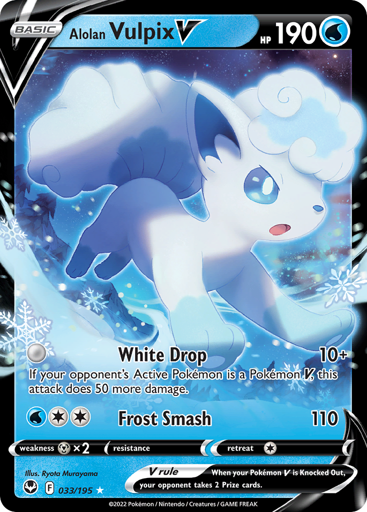 Alolan Vulpix V swsh12-33 Rare Holo V from Silver Tempest Set