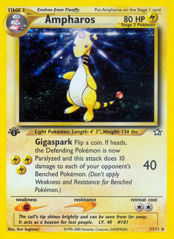 Ampharos neo1-1 Rare Holo from Neo Genesis Set