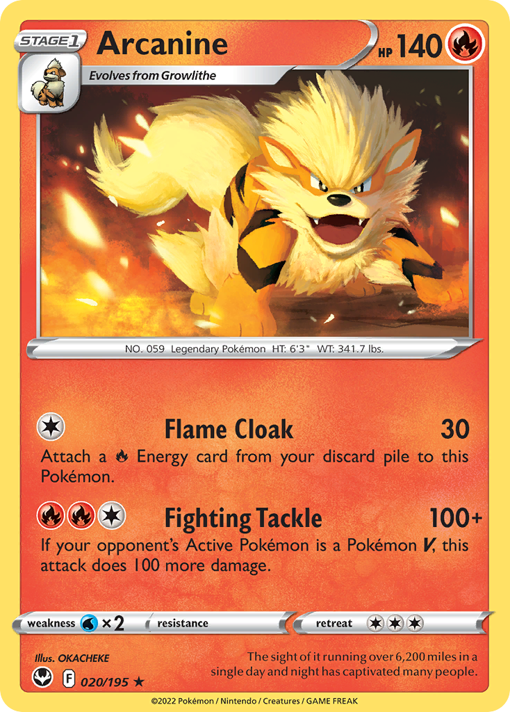 Arcanine swsh12-20 Rare from Silver Tempest Set