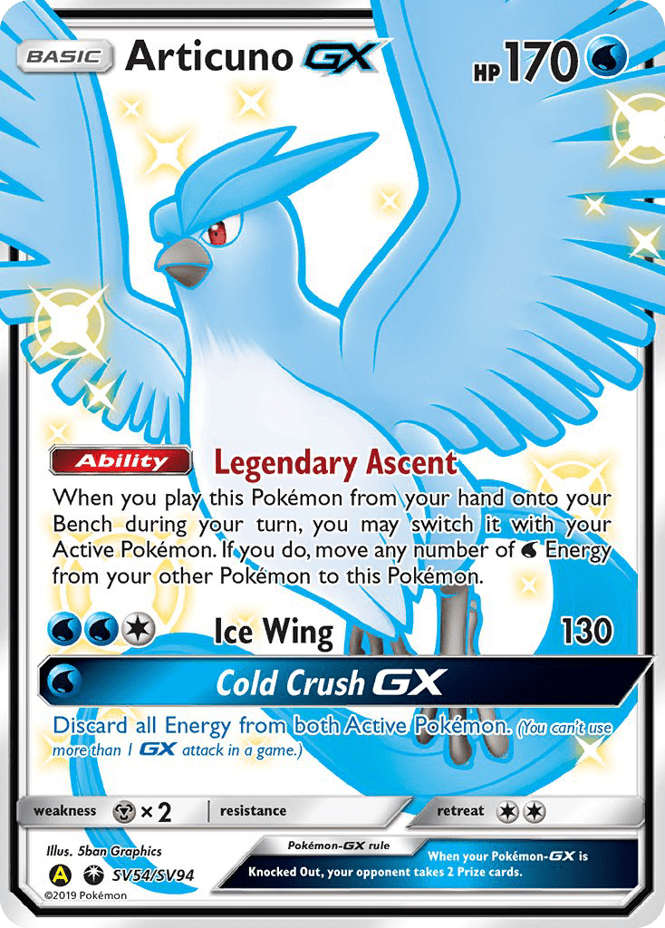 Articuno-GX sma-SV54 Rare Shiny GX from Hidden Fates Shiny Vault Set