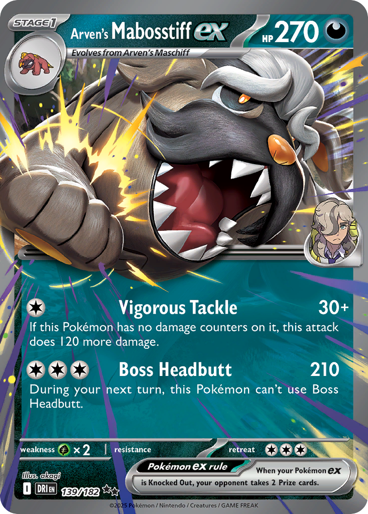 Arven’s Mabosstiff ex sv10-139 Double Rare from Destined Rivals Set
