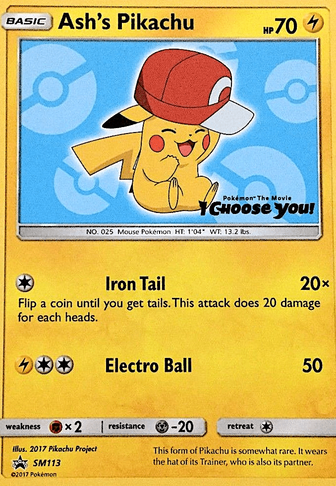 Ash’s Pikachu smp-SM113 Promo from SM Black Star Promos Set