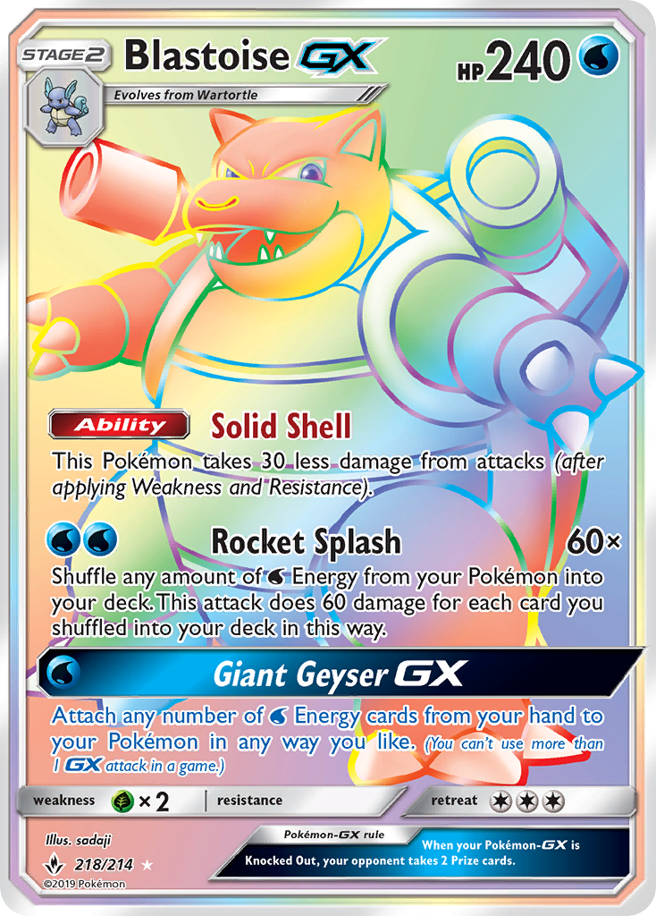 Blastoise-GX sm10-218 Rare Rainbow from Unbroken Bonds Set