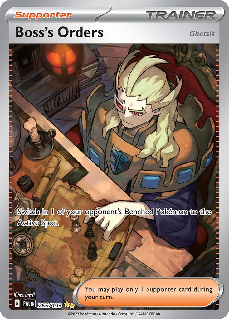 Boss’s Orders (Ghetsis) sv2-265 Special Illustration Rare from Paldea Evolved Set