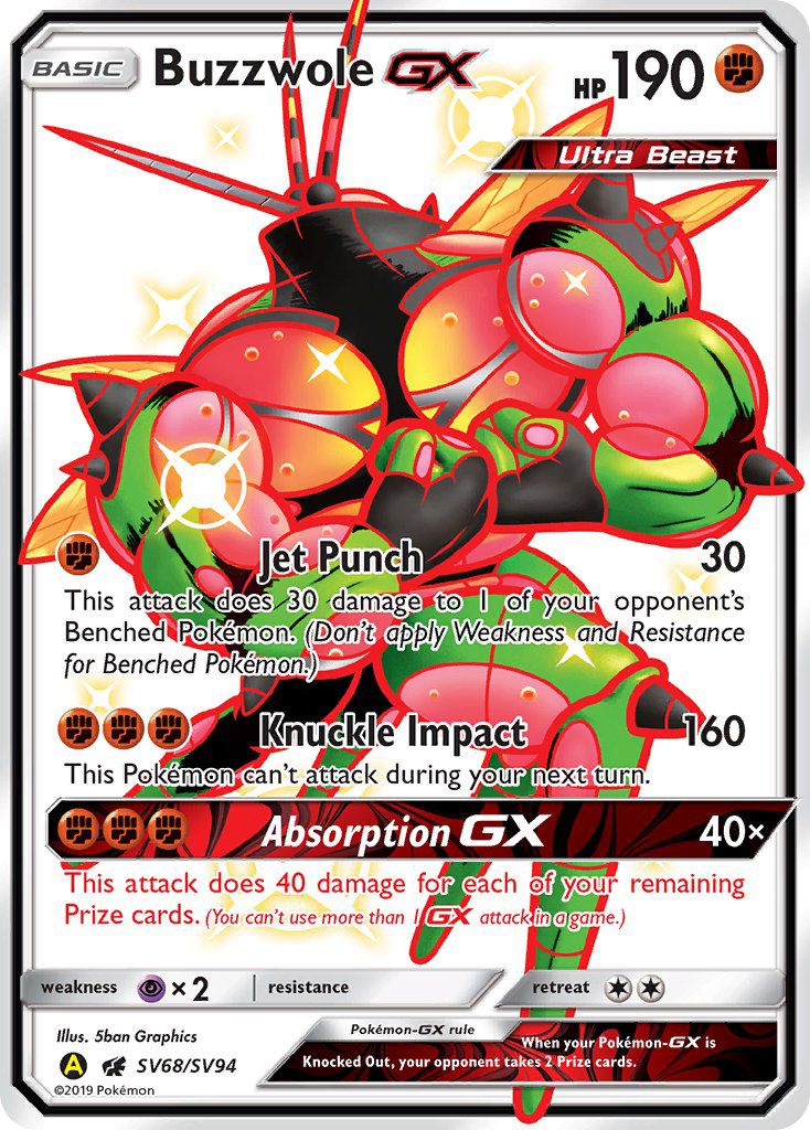 Buzzwole-GX sma-SV68 Rare Shiny GX from Hidden Fates Shiny Vault Set