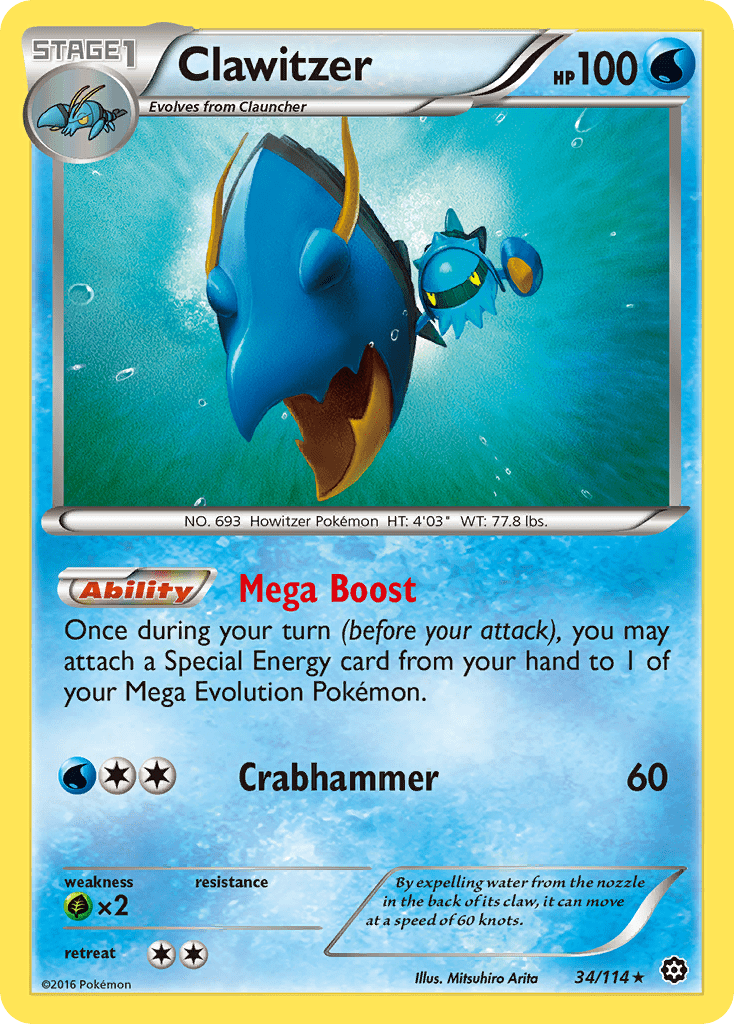 Clawitzer xy11-34 Rare from Steam Siege Set