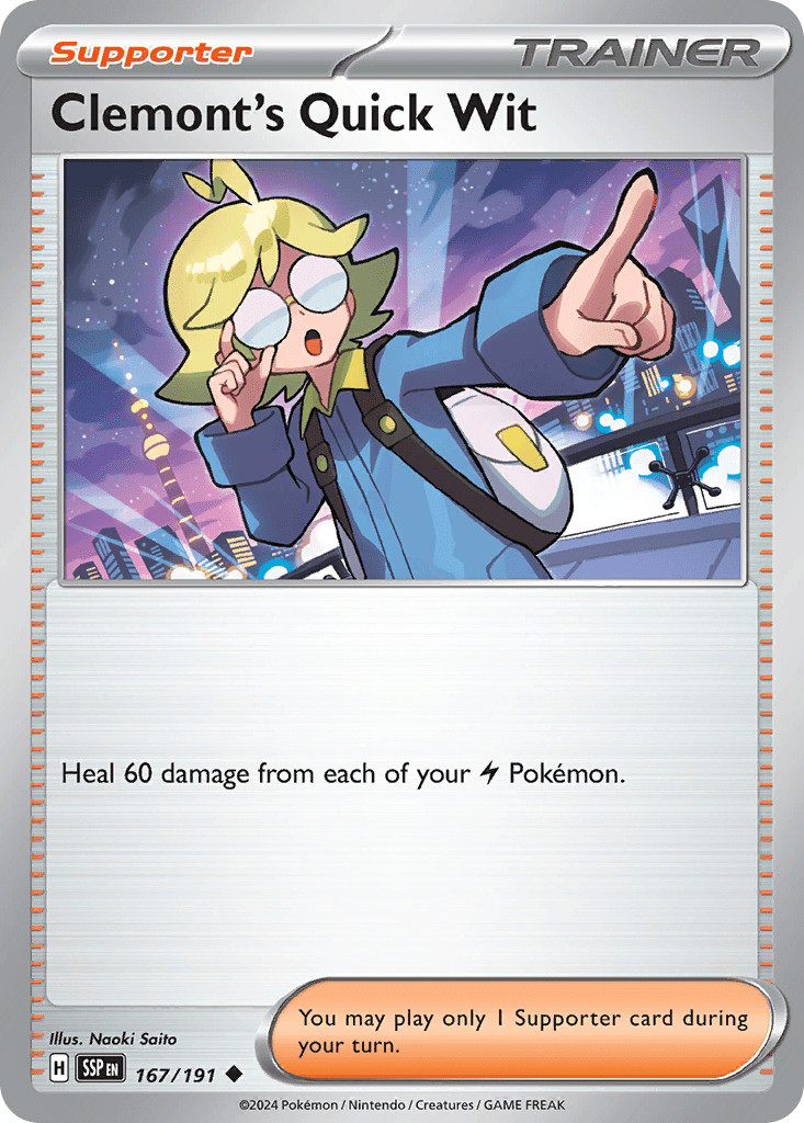 Clemont’s Quick Wit sv8-167 Uncommon from Surging Sparks Set
