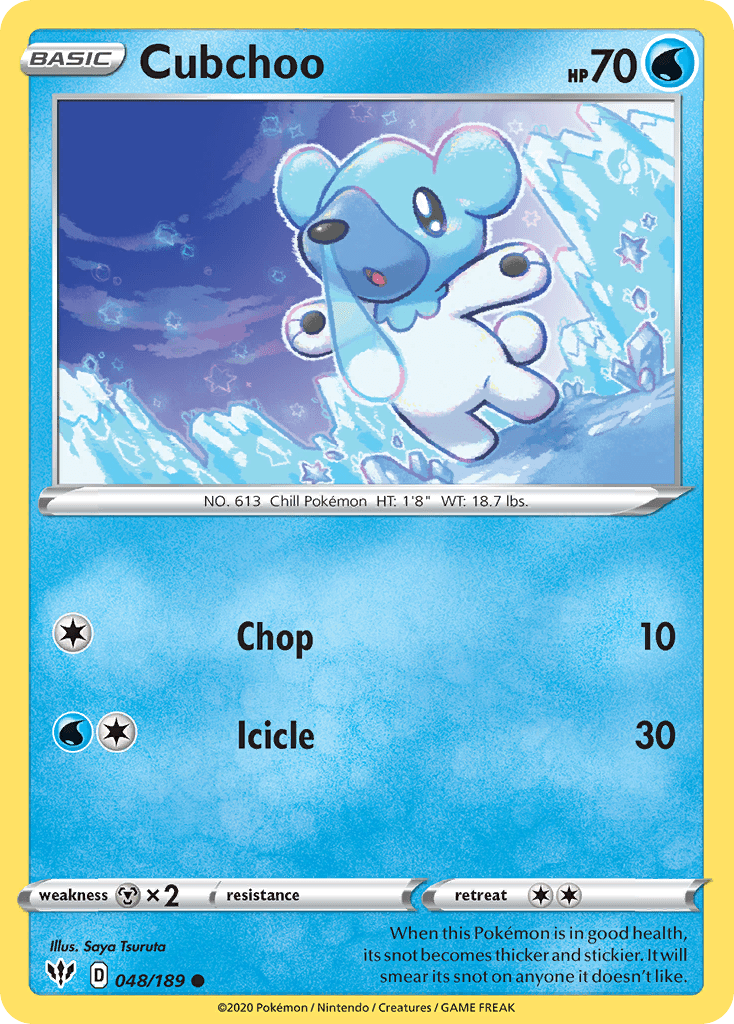 Cubchoo swsh3-48 Common from Darkness Ablaze Set