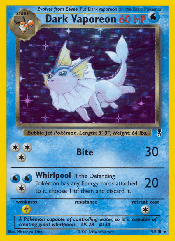 Dark Vaporeon base6-9 Rare Holo from Legendary Collection Set