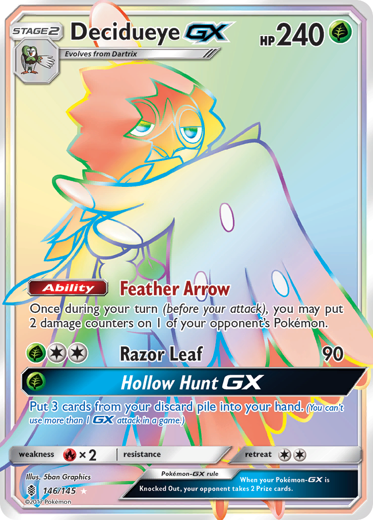 Decidueye-GX sm2-146 Rare Rainbow from Guardians Rising Set