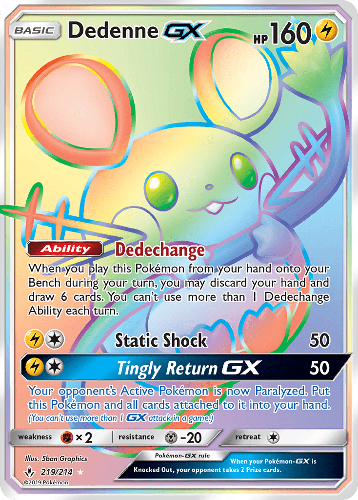 Dedenne-GX sm10-219 Rare Rainbow from Unbroken Bonds Set