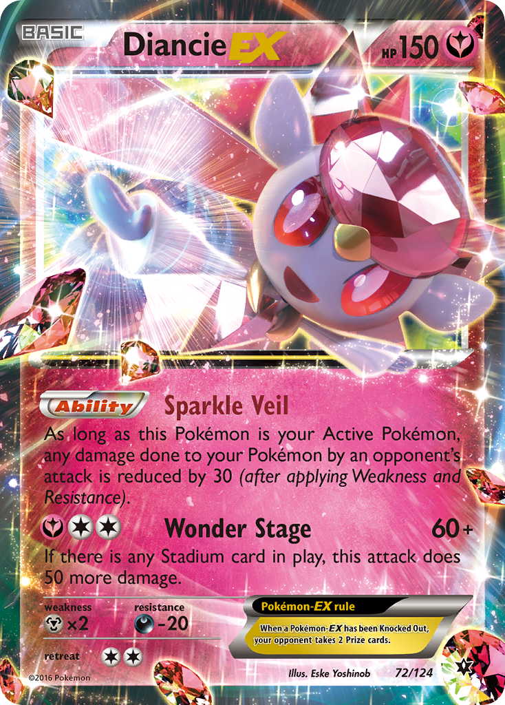 Diancie-EX xy10-72 Rare Holo EX from Fates Collide Set
