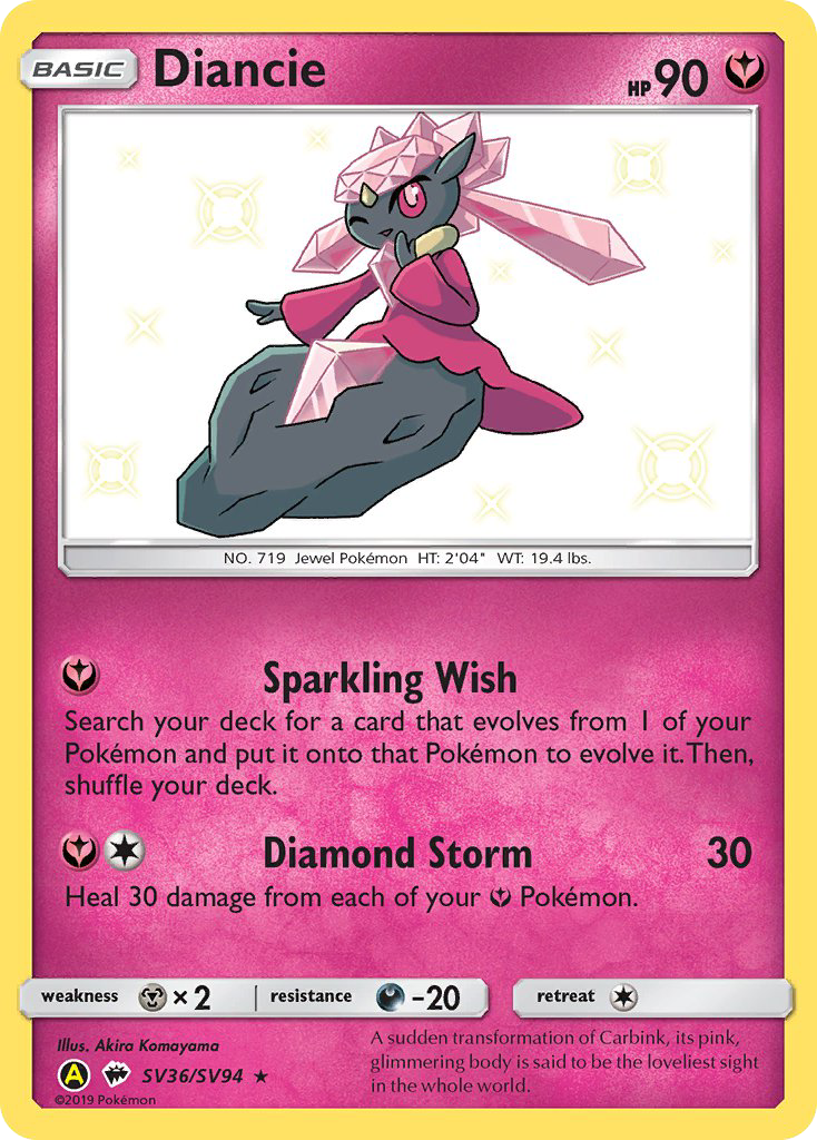 Diancie sma-SV36 Rare Shiny from Hidden Fates Shiny Vault Set