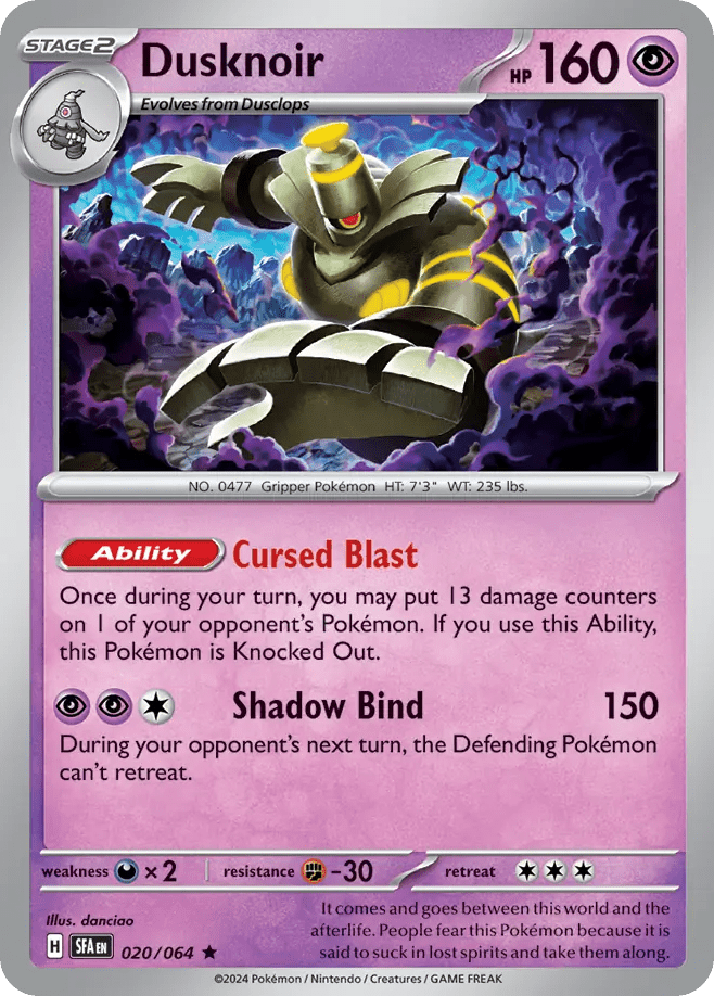 Dusknoir sv6pt5-20 Rare from Shrouded Fable Set