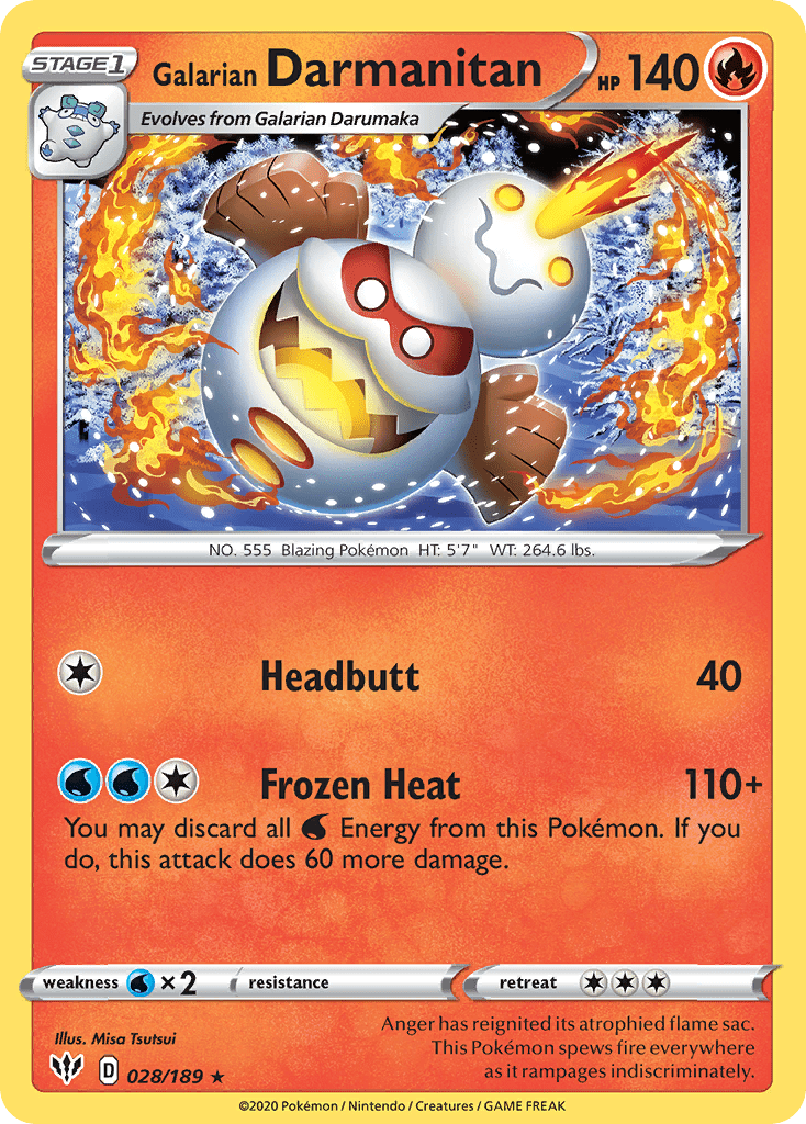 Galarian Darmanitan swsh3-28 Rare from Darkness Ablaze Set