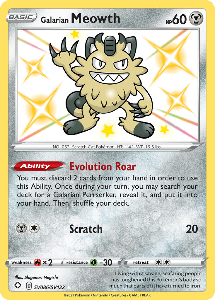 Galarian Meowth swsh45sv-SV086 Rare Shiny from Shining Fates Shiny Vault Set