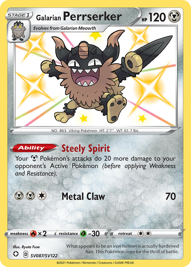 Galarian Perrserker swsh45sv-SV087 Rare Shiny from Shining Fates Shiny Vault Set