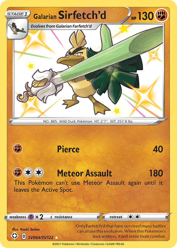 Galarian Sirfetch’d swsh45sv-SV064 Rare Shiny from Shining Fates Shiny Vault Set