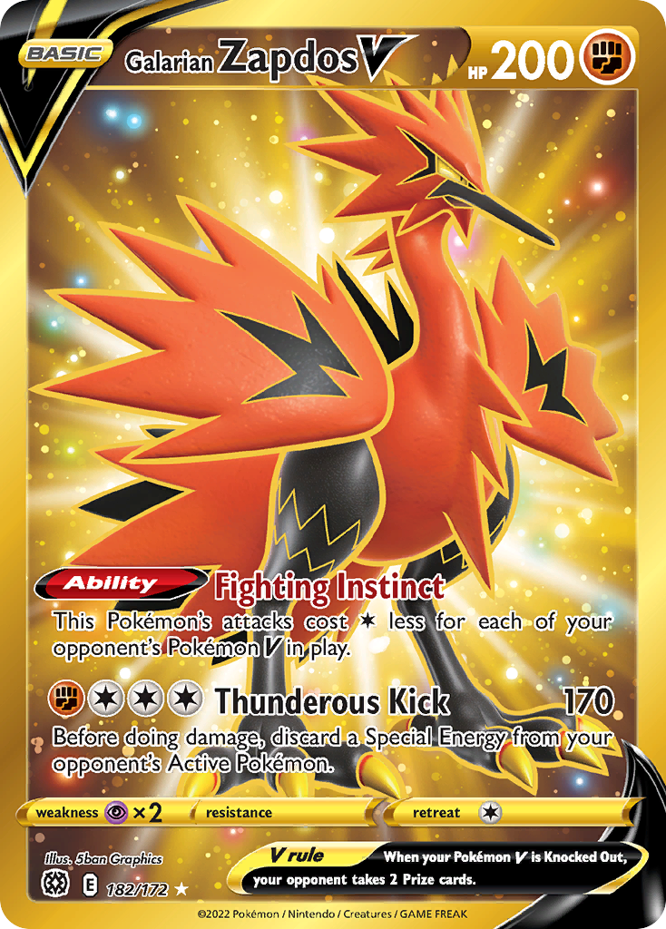 Galarian Zapdos V swsh9-182 Rare Secret from Brilliant Stars Set
