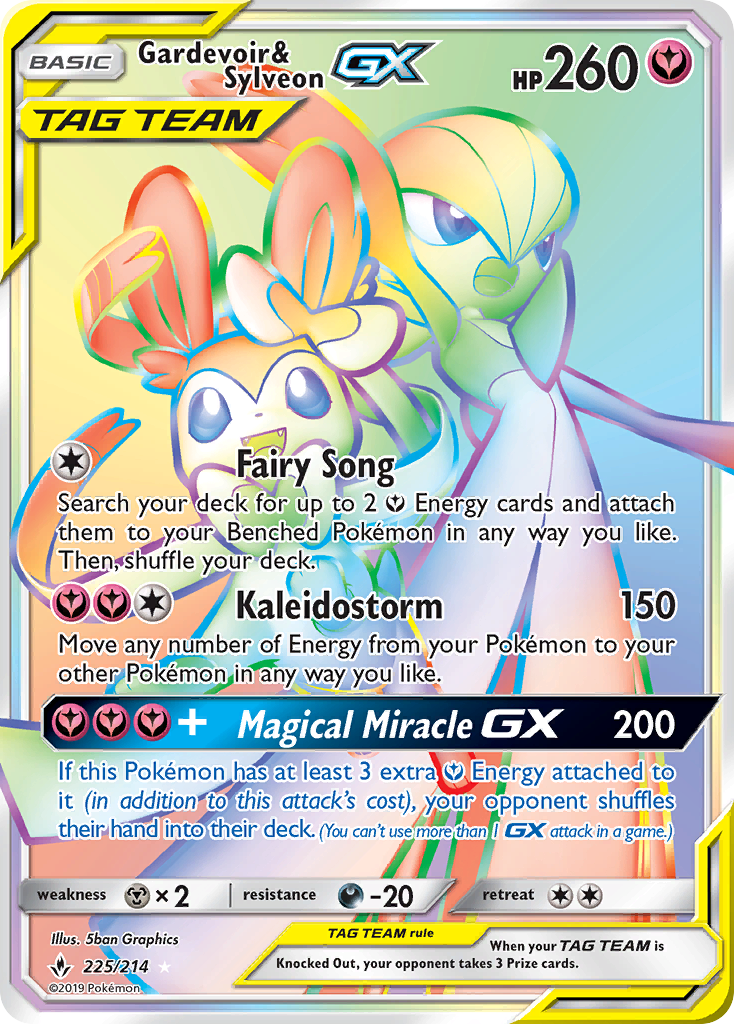 Gardevoir & Sylveon-GX sm10-225 Rare Rainbow from Unbroken Bonds Set