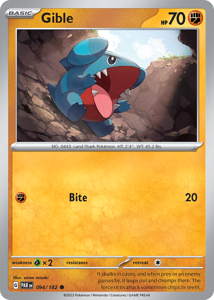 Gible sv4-94 Common from Paradox Rift Set