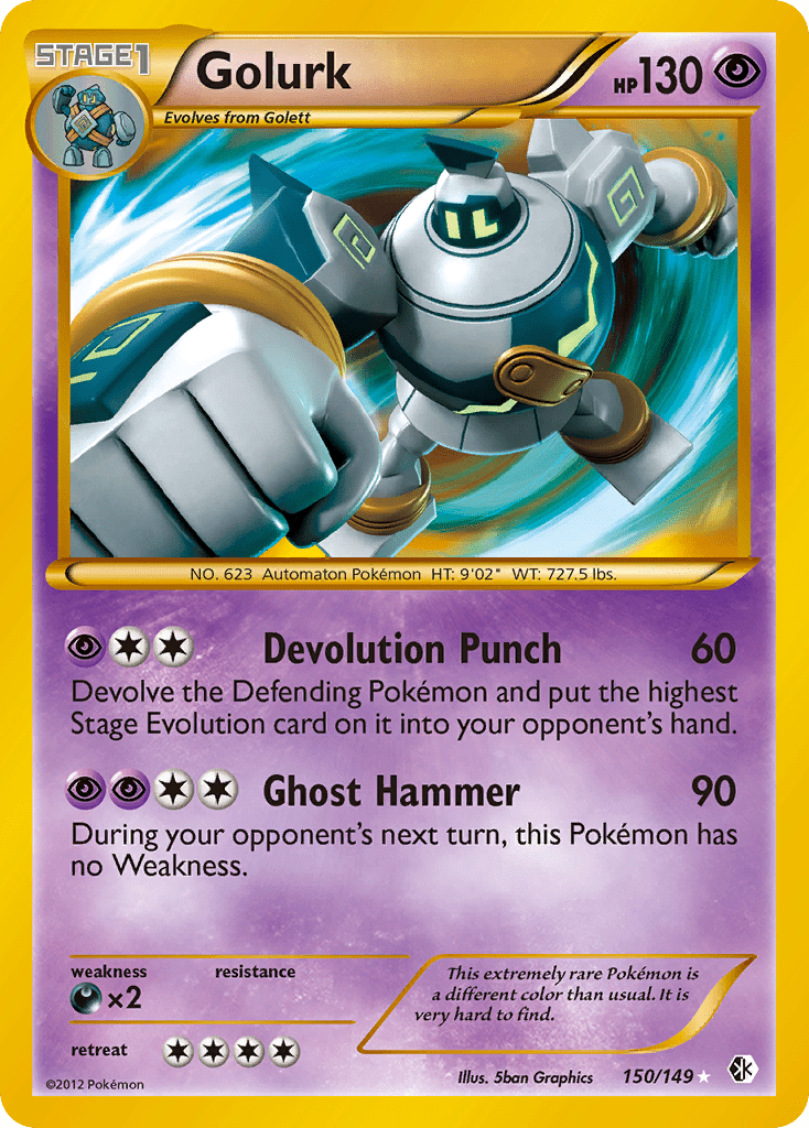 Golurk bw7-150 Rare Secret from Boundaries Crossed Set
