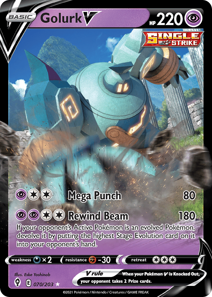 Golurk V swsh7-70 Rare Holo V from Evolving Skies Set