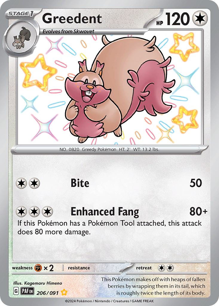 Greedent sv4pt5-206 Shiny Rare from Paldean Fates Set