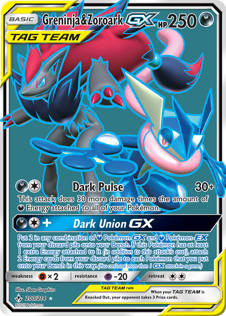 Greninja & Zoroark-GX sm10-200 Rare Ultra from Unbroken Bonds Set