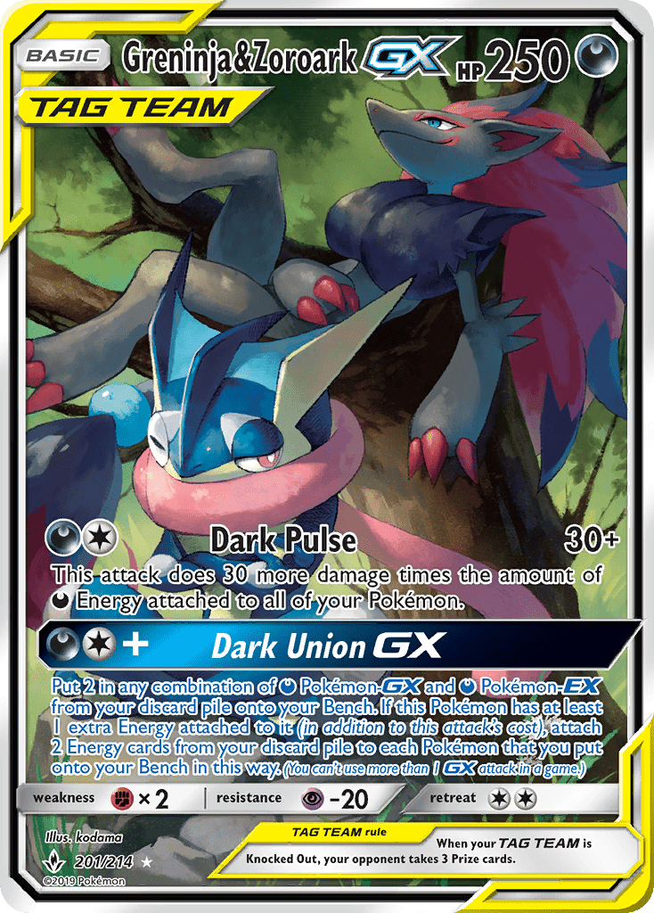 Greninja & Zoroark-GX sm10-201 Rare Ultra from Unbroken Bonds Set