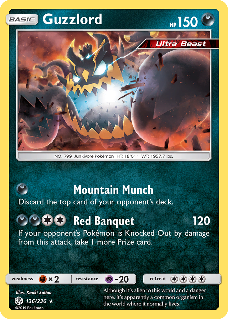 Guzzlord sm12-136 Rare Holo from Cosmic Eclipse Set