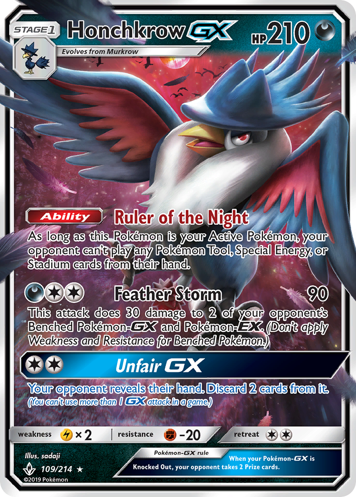 Honchkrow-GX sm10-109 Rare Holo GX from Unbroken Bonds Set