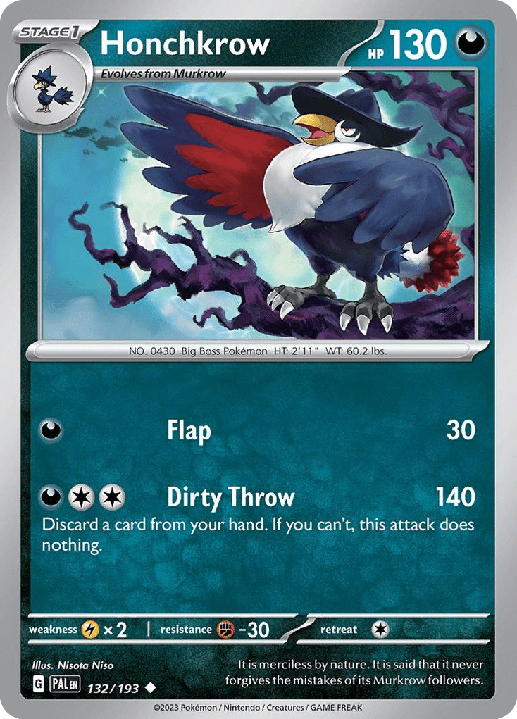 Honchkrow sv2-132 Uncommon from Paldea Evolved Set