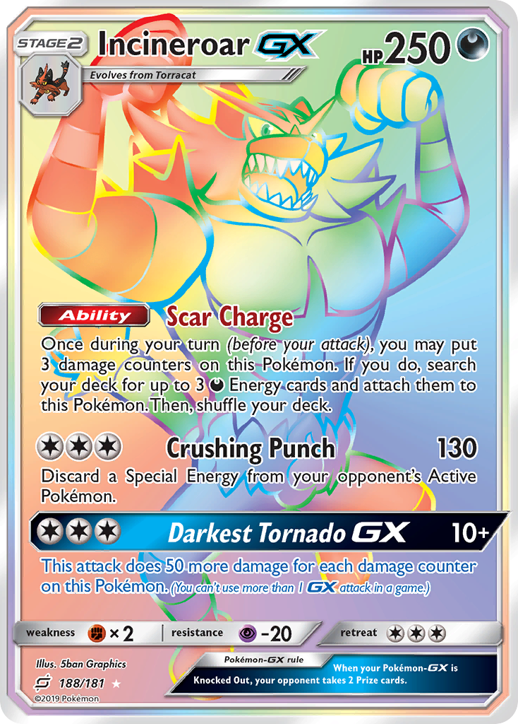 Incineroar-GX sm9-188 Rare Rainbow from Team Up Set