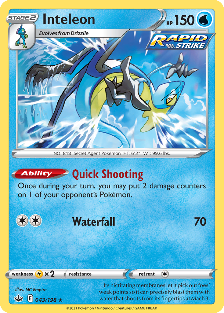 Inteleon swsh6-43 Rare Holo from Chilling Reign Set