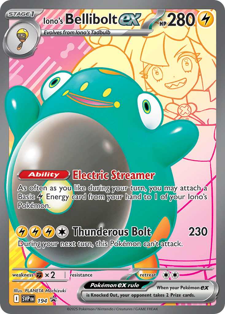 Iono’s Bellibolt ex svp-194 Promo from Scarlet & Violet Black Star Promos Set