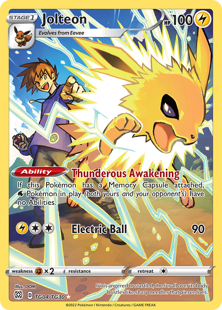 Jolteon swsh9tg-TG04 Trainer Gallery Rare Holo from Brilliant Stars Trainer Gallery Set