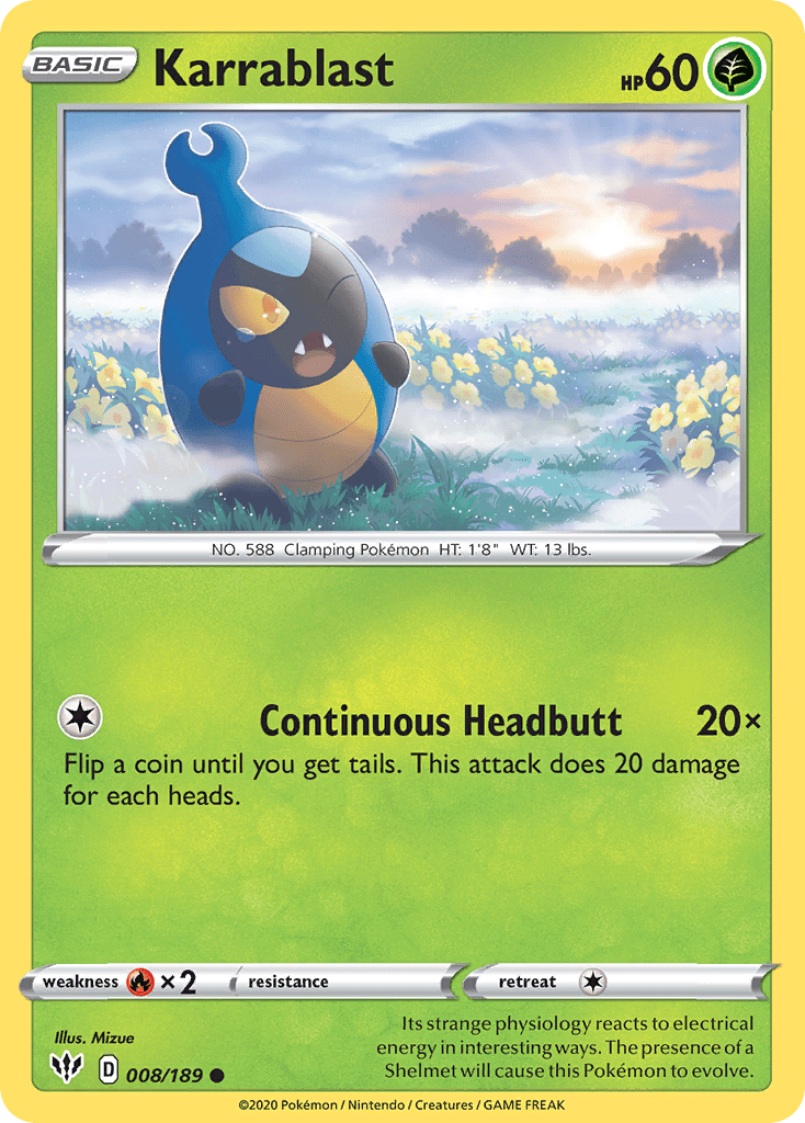 Karrablast swsh3-8 Common from Darkness Ablaze Set
