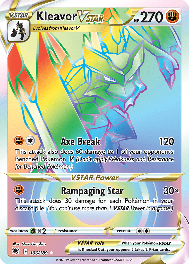 Kleavor VSTAR swsh10-196 Rare Rainbow from Astral Radiance Set
