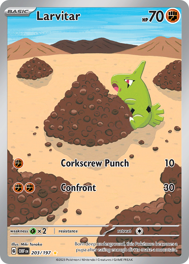 Larvitar sv3-203 Illustration Rare from Obsidian Flames Set