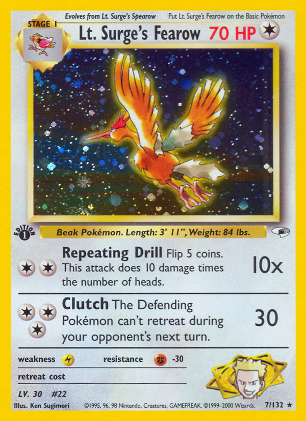 Lt. Surge’s Fearow gym1-7 Rare Holo from Gym Heroes Set