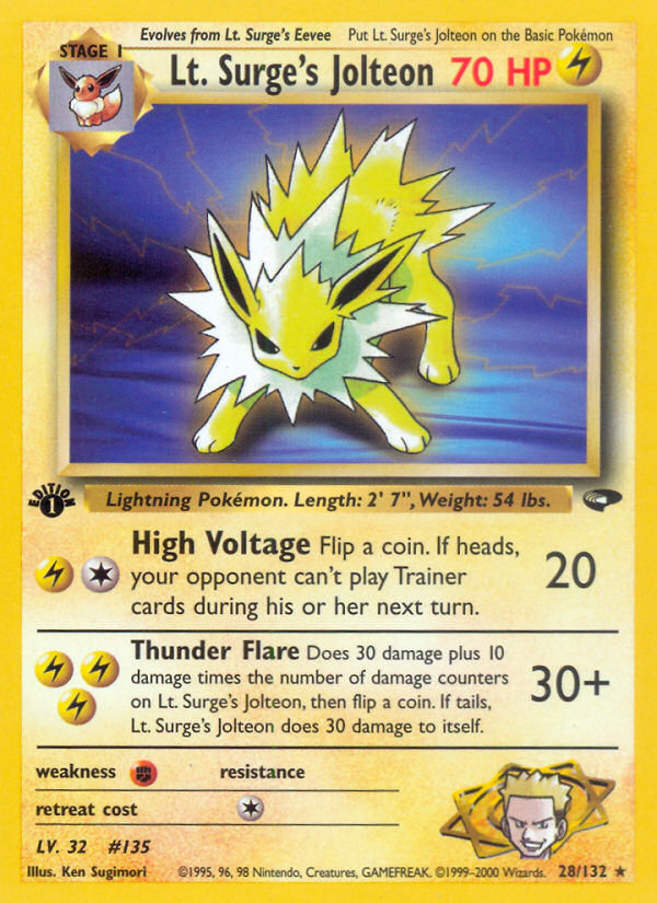 Lt. Surge’s Jolteon gym2-28 Rare from Gym Challenge Set