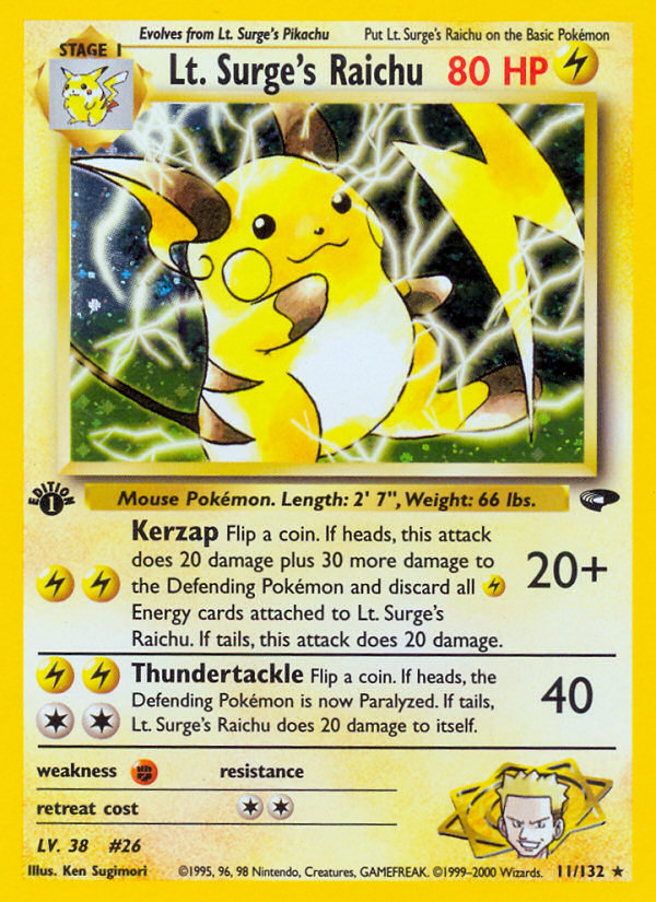 Lt. Surge’s Raichu gym2-11 Rare Holo from Gym Challenge Set