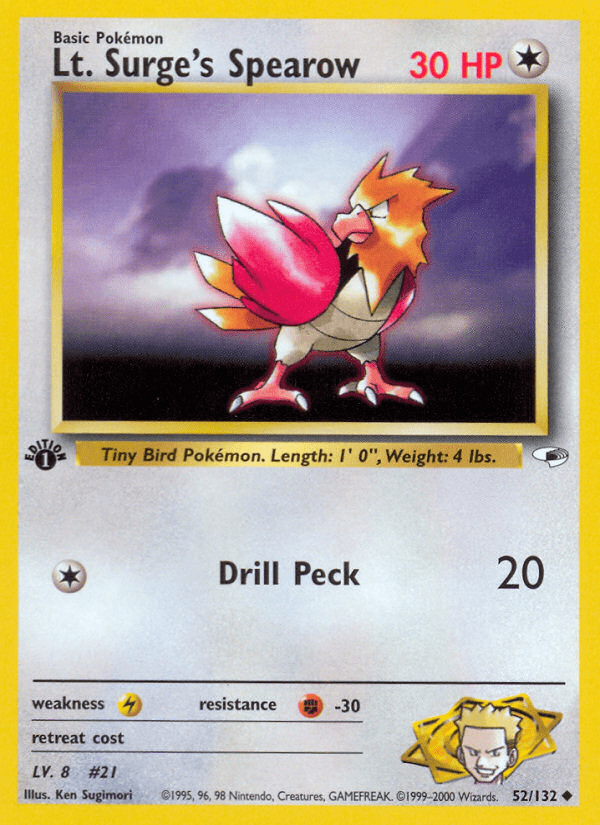 Lt. Surge’s Spearow gym1-52 Uncommon from Gym Heroes Set