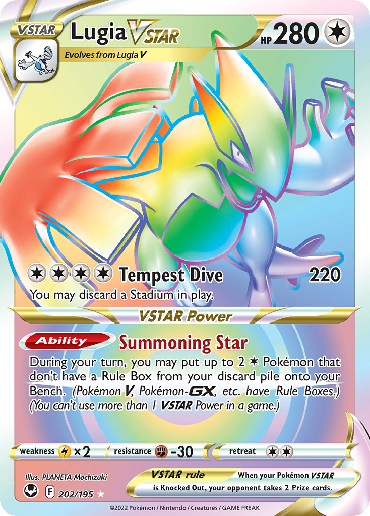 Lugia VSTAR swsh12-202 Rare Rainbow from Silver Tempest Set